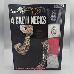 Ed Hardy 4 Pack Crewneck T Shirts Black White Red Gray Mens Size XL